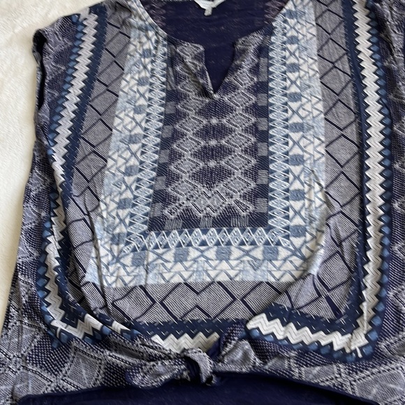 Lucky Brand tie waist sleeveless top blue / grey print sz large - Picture 6 of 12